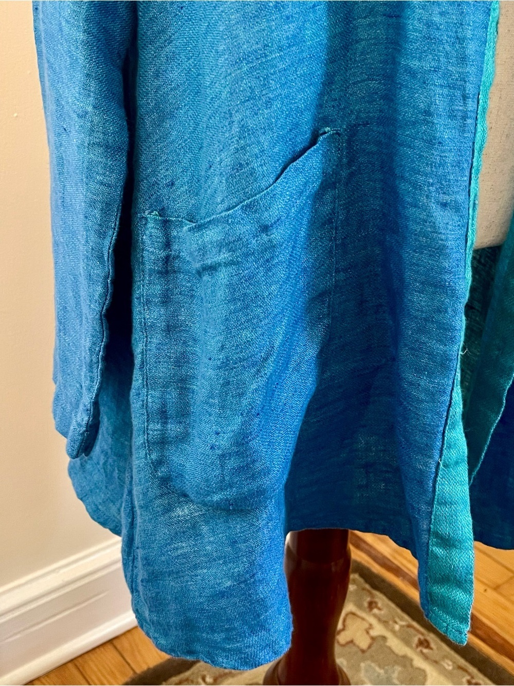 FLAX Size S 100% Linen Long Cardigan Duster Blue Lithuania - Picture 3 of 7